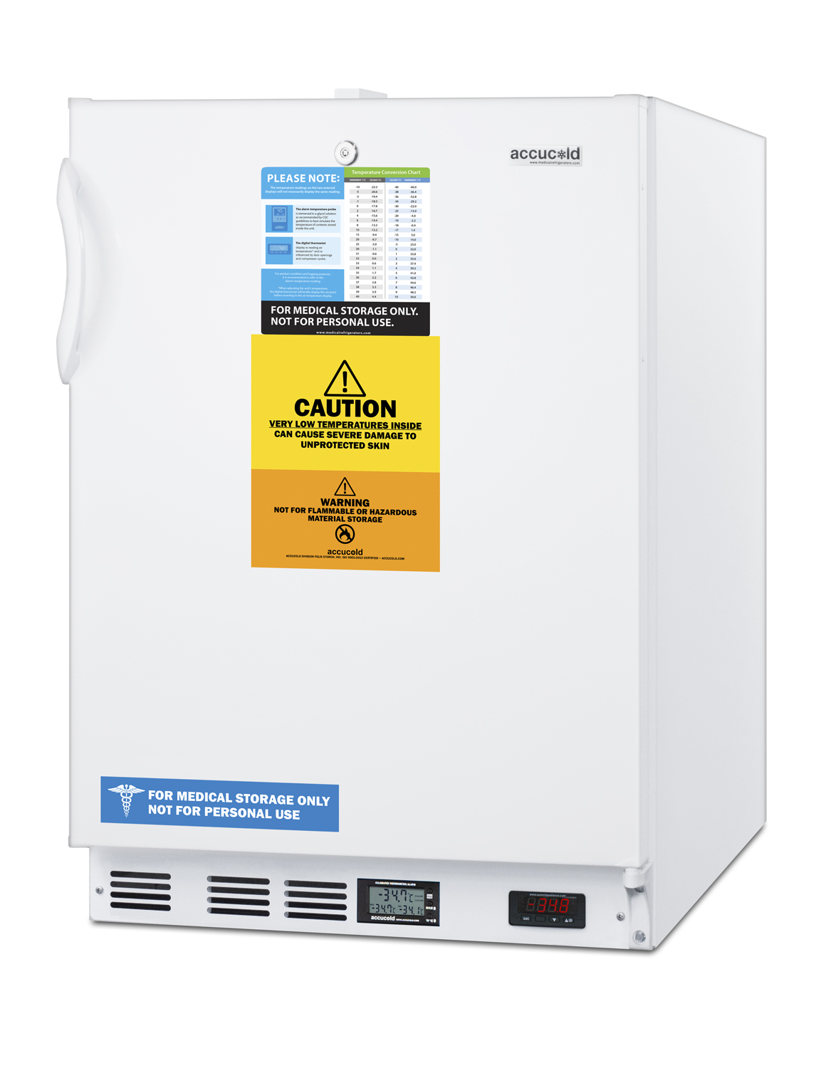 Built-in undercounter ADA compliant laboratory freezer capable of -35 C (-31 F) operation